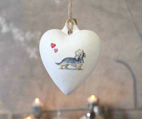 Dandie Dinmont Terrier Ceramic Heart Bauble